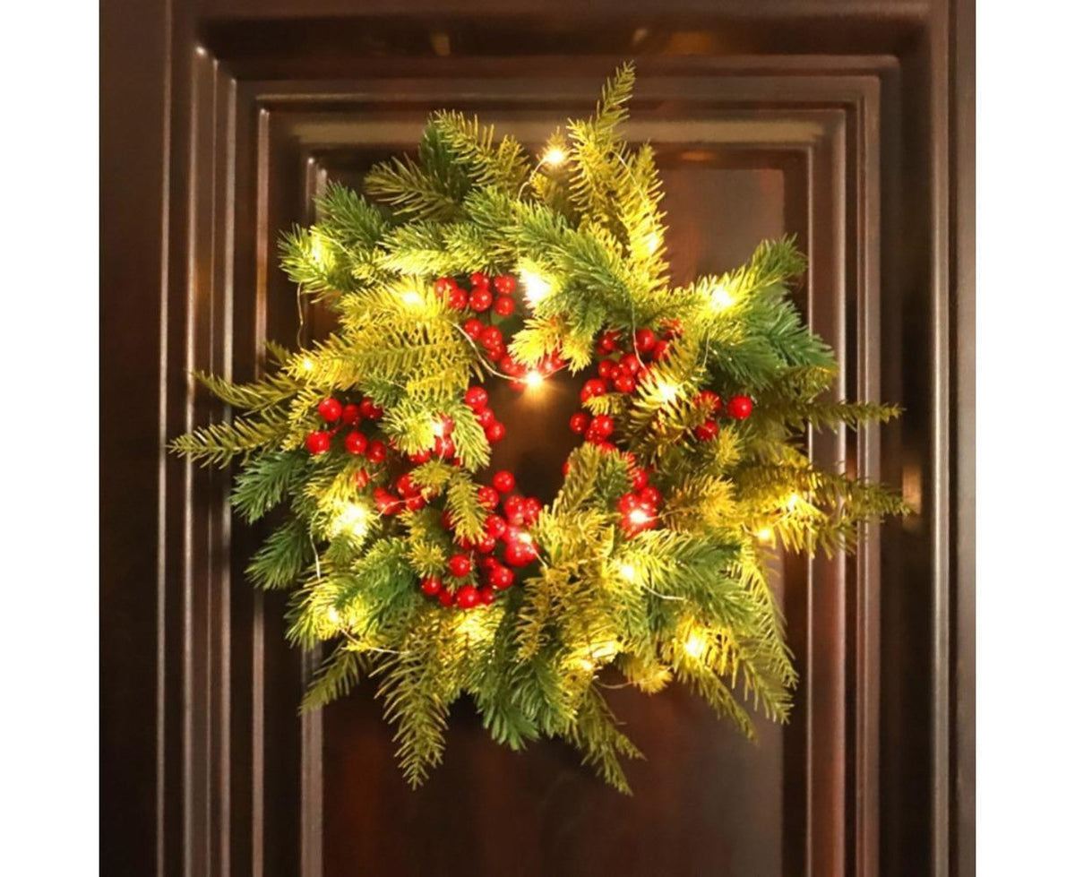 Christmas Wreaths for Front Door Xmas Art Decorations Thanksgiving Day Indoor Outdoor Home Decorative Wreath Three Red Flowers Pine Cones - 40 * 40 * 5cm