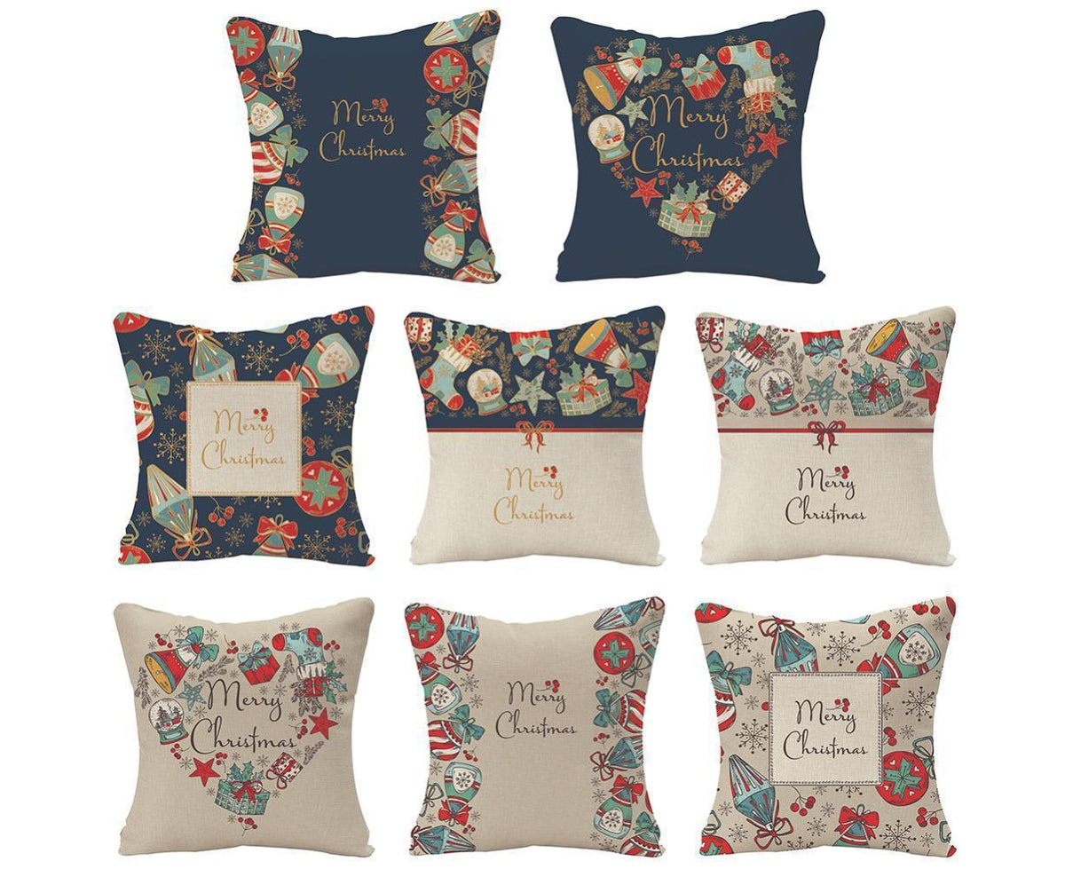 Merry Christmas Throw Pillow Covers 18x18 Inch, Xmas Trees Decorative Cushion Cases for Home Decoration - Navy Blue
