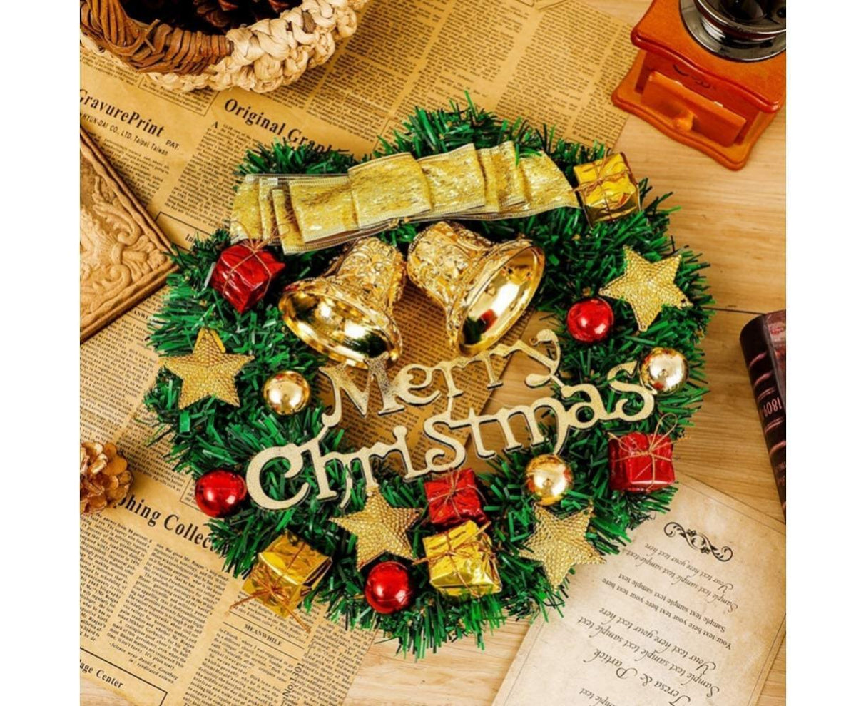 Merry Christmas Wreath 12 Inch Christmas Decorations Front Door Wreath Ornament Wall Artificial Pine Garland for Christmas Party Decor - 30CM