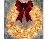 Outdoor Christmas Wreath Decoration, LED Metal Holiday Decor for Home Exterior, Garden - Gold 50CM