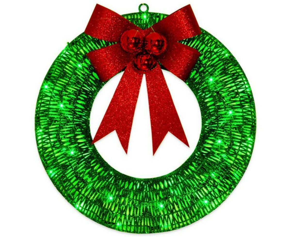 Outdoor Christmas Wreath Decoration, LED Metal Holiday Decor for Home Exterior, Garden - Green 50CM