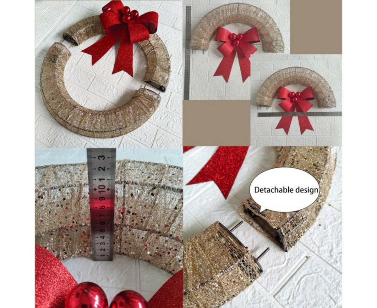 Outdoor Christmas Wreath Decoration, LED Metal Holiday Decor for Home Exterior, Garden - Green 50CM