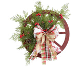 30cm Christmas Wagon Wheel Wreath, Artificial Hanging Garland, Christmas Decorations