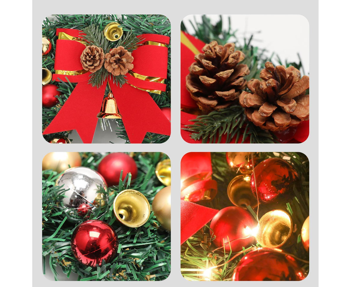 30cm Christmas Wreath with Lights, Christmas Decorations, Artificial Christmas Garland