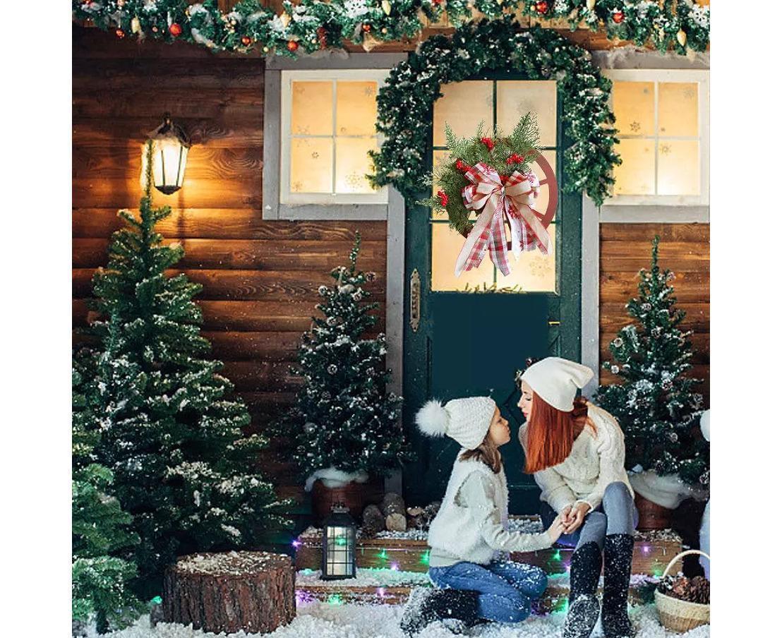 40cm Christmas Wagon Wheel Wreath, Artificial Hanging Garland, Christmas Decorations