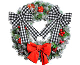 6 Pieces Large Christmas Wreath Bow Plaid Christmas Bow PVC Plastic Xmas Plaid Check Wrapping Bow for Christmas Indoor Outdoor Decorations - Black and White