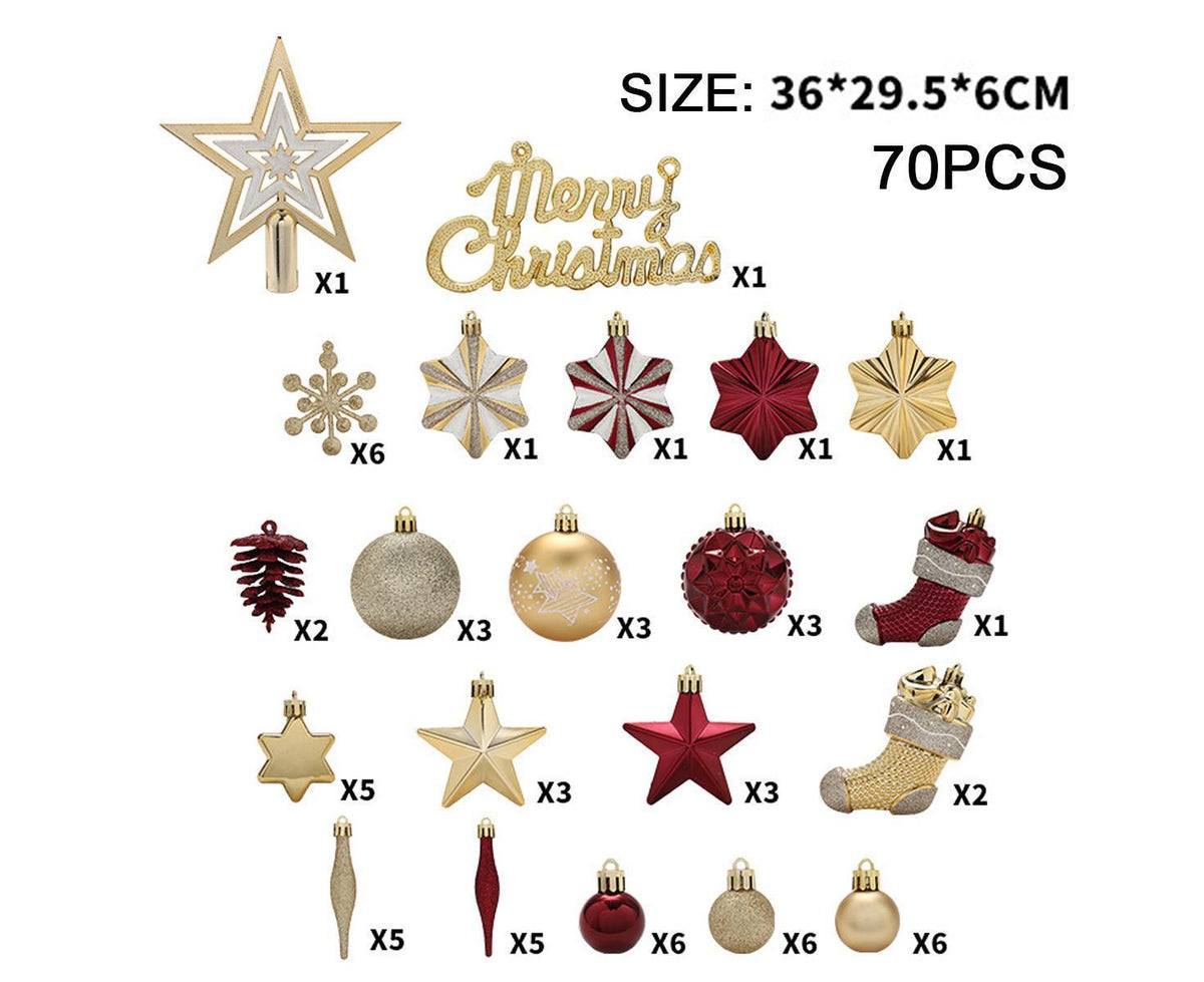 70pcs Red Gold Christmas OrnamentsShatterproof Christmas Tree Balls Set Plastic Xmas Ornaments for Holiday Party Wedding Christmas Tree Decorations
