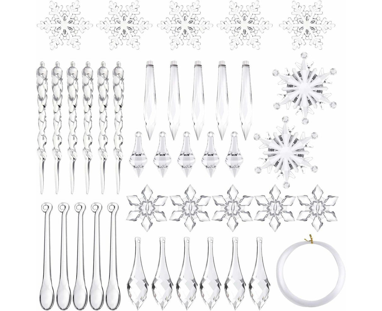 85 Pcs Christmas Decoration Acrylic Snowflake Icicles Christmas Tree Icicle Snowflake With Crystal Line Ornaments Set For Christmas Party Decorations