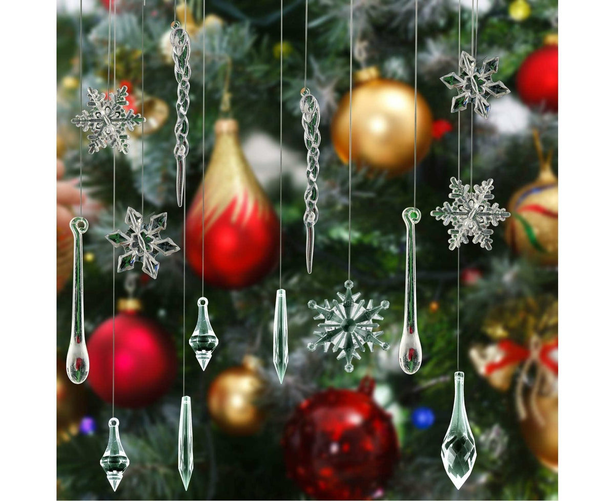 85 Pcs Christmas Decoration Acrylic Snowflake Icicles Christmas Tree Icicle Snowflake With Crystal Line Ornaments Set For Christmas Party Decorations