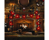 9.8Ft Lighted Poinsettia Christmas Garland String Lights with Red Berries and Holly Leaves, Pre-Lit Velvet Artificial Poinsettia Garland for Decoration