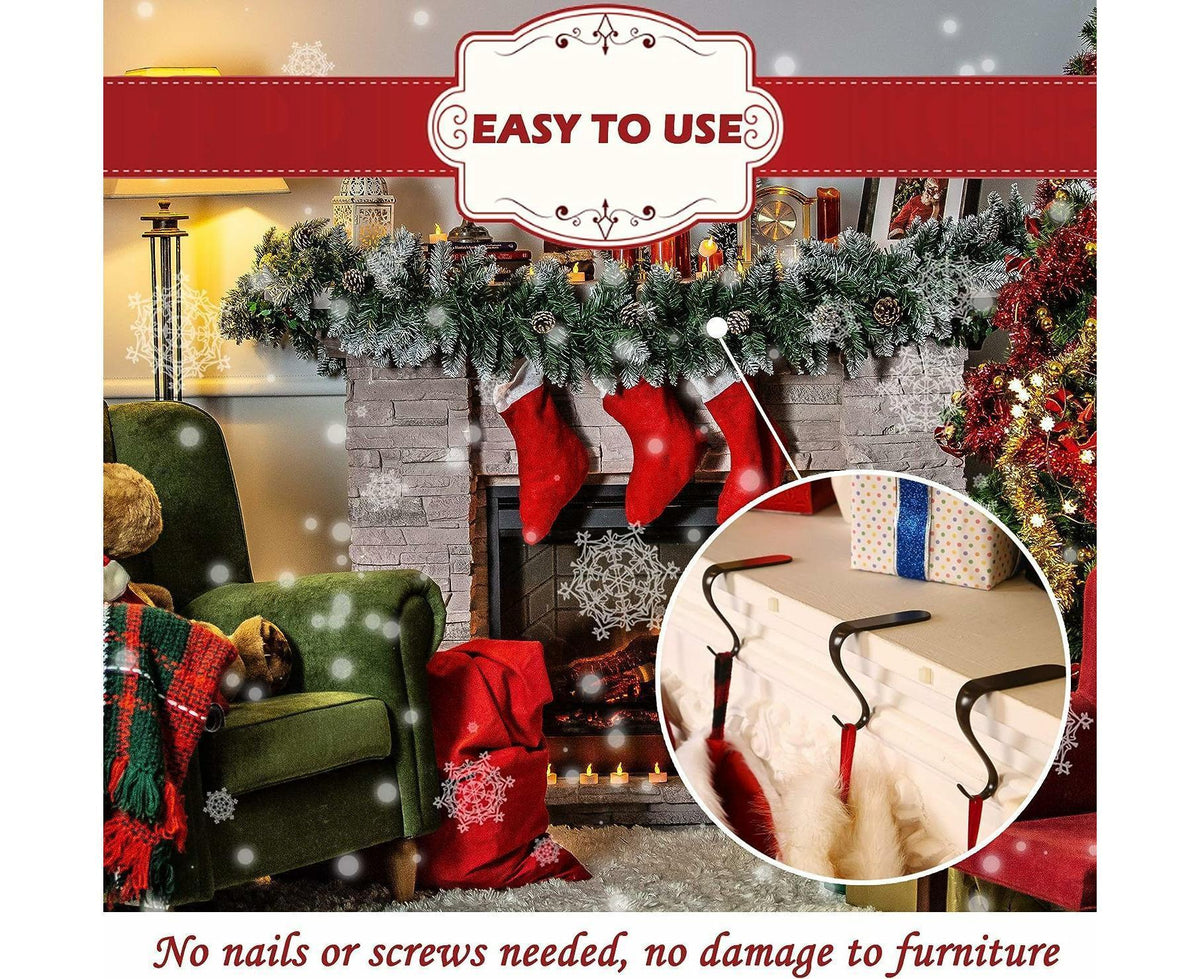 Christmas Stocking Holders Metal Fireplace Stocking Hook Garland Mantle Hook For Christmas Decoration (4 Pack)