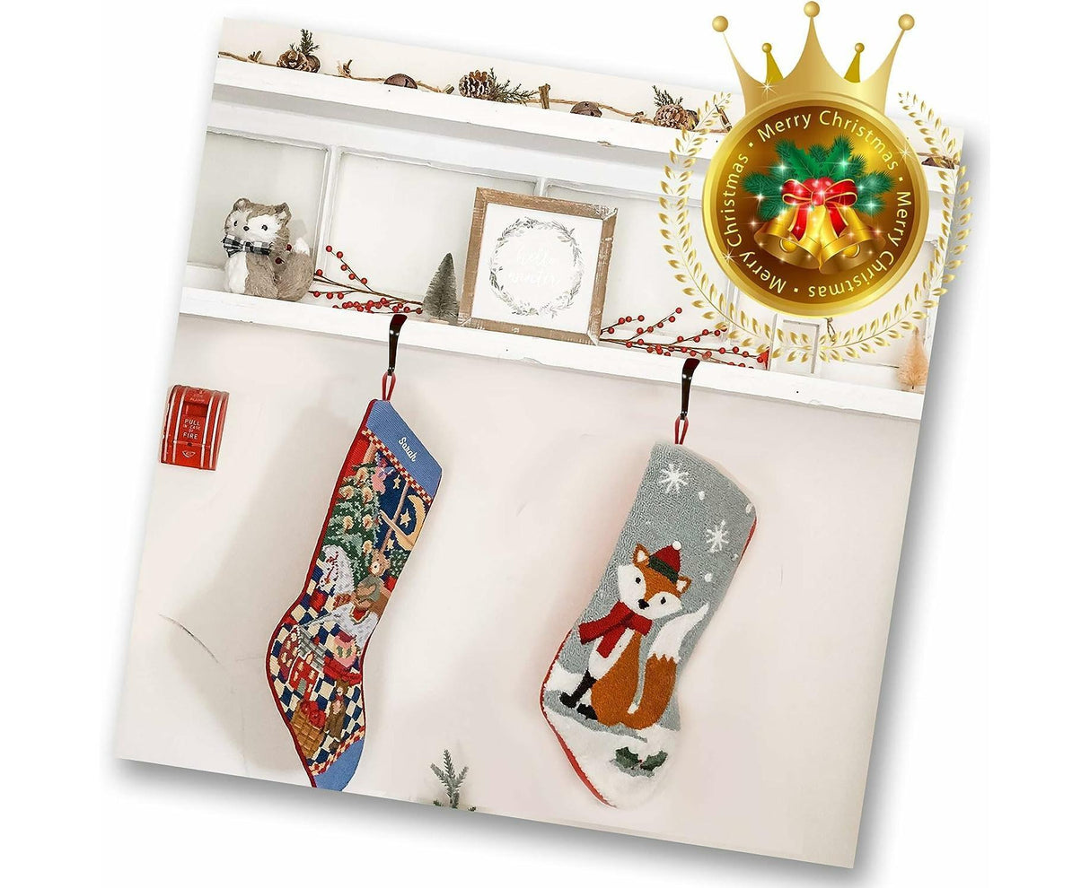 Christmas Stocking Holders Metal Fireplace Stocking Hook Garland Mantle Hook For Christmas Decoration (4 Pack)