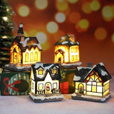 Christmas Scene Village Houses LED Christmas Decorations Resin Snow House with Warm White Light Battery Powered