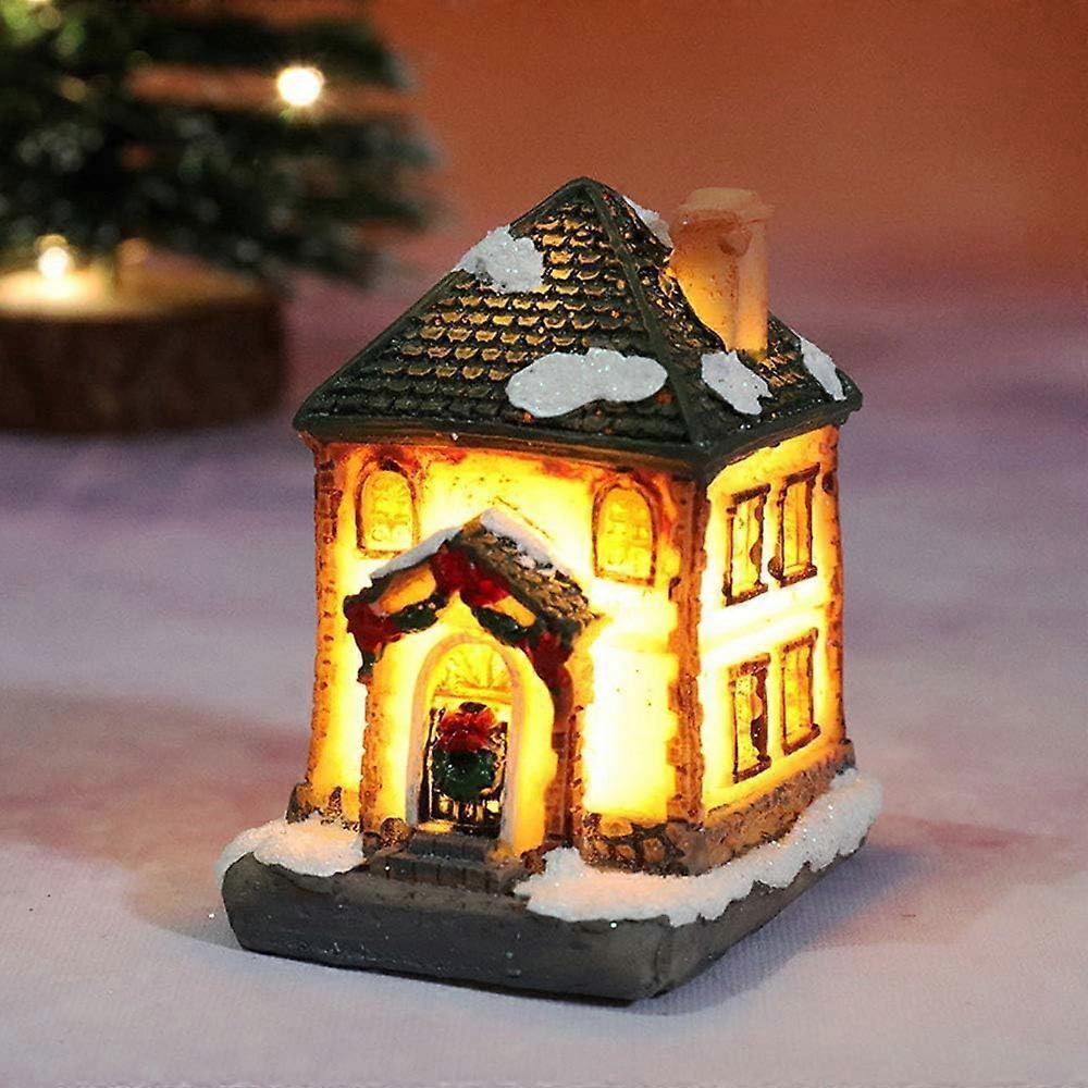 Christmas Scene Village Houses LED Christmas Decorations Resin Snow House with Warm White Light Battery Powered