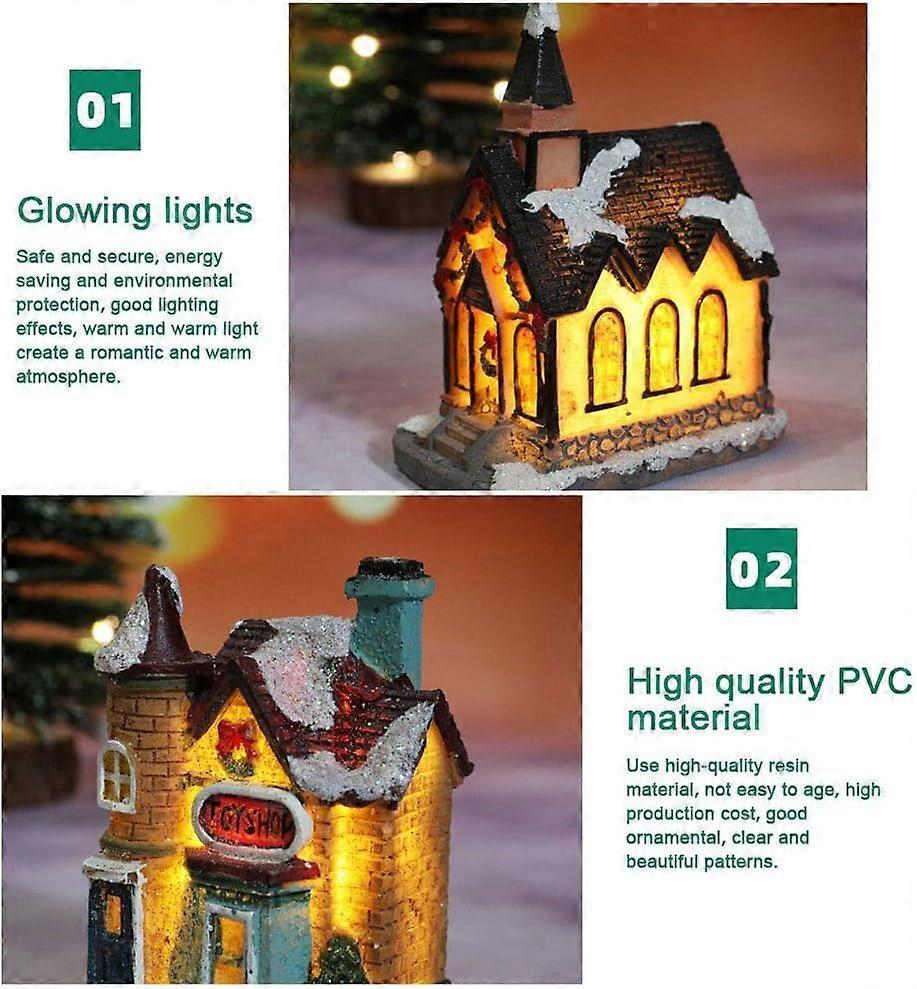 Christmas Scene Village Houses LED Christmas Decorations Resin Snow House with Warm White Light Battery Powered
