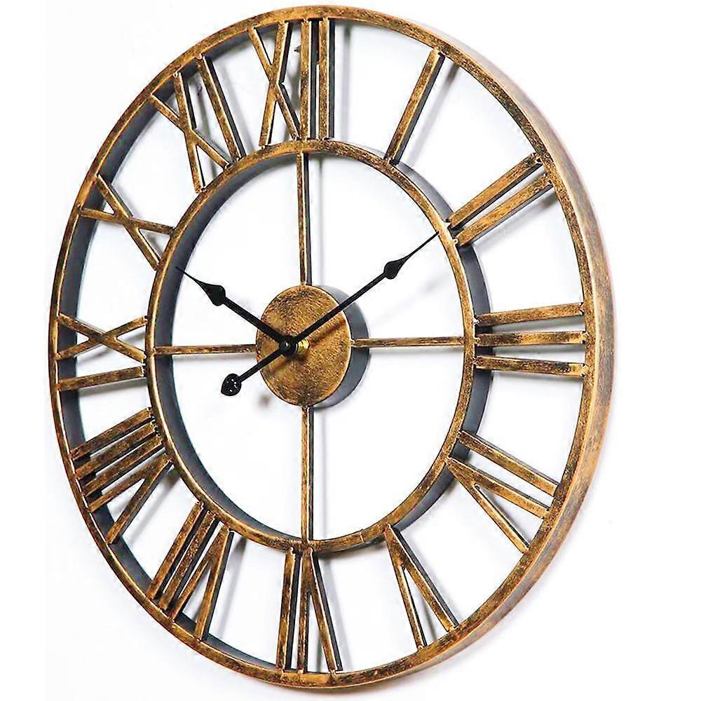 Decor Wall Clock European Retro Clock with Large Numerals Indoor Silent Battery Operated Metal Clock