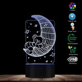 Koala Lying on The Moon 3D Effect Optical Illusion Night Light Nursery babies Room Decor Table Lamp Sleepy LED Illuminated Light
