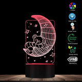 Koala Lying on The Moon 3D Effect Optical Illusion Night Light Nursery babies Room Decor Table Lamp Sleepy LED Illuminated Light