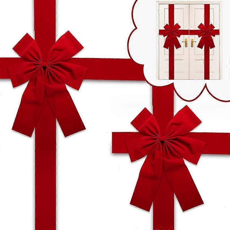 2pcs Christmas Cabinet Big Bows Large Door Lace Christmas Tree Bow Ribbon Red and Green Bow Holiday Decorations Christmas Front Door Party Supplies