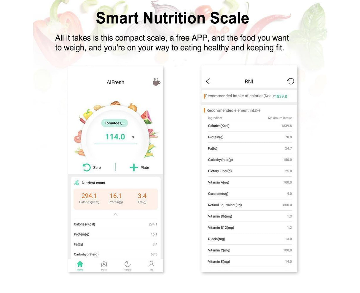 Food Nutrition Scale Food Kitchen Scale BT Digital Kitchen Scale with Nutritional Calculator and Timer 3kg/0.1g Touch Control 5 Units USB