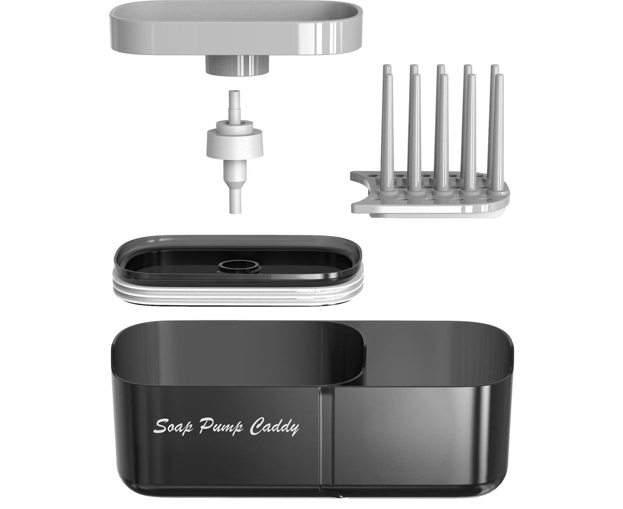 3-in-1 Multi-functional Soap Box with Sponge Holder Hollow Drain Pan Instant Refill Countertop Sink Dish Washing Liquid Soap Dispenser for Kitchen