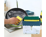 Kitchen Soap Dishwashing Detergent Press Dispenser Sponge Cleaning Pad Container-White