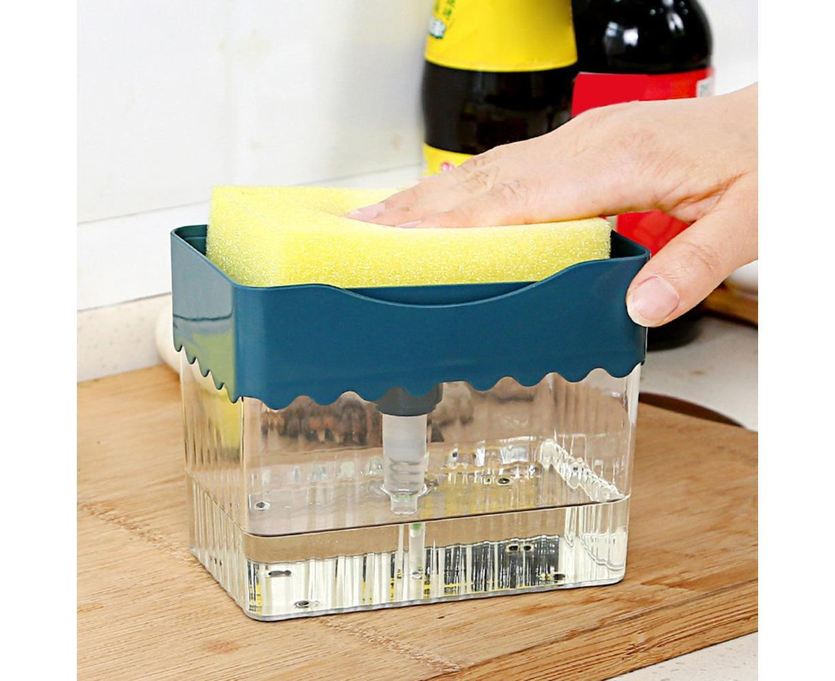 Kitchen Soap Dishwashing Detergent Press Dispenser Sponge Cleaning Pad Container-White