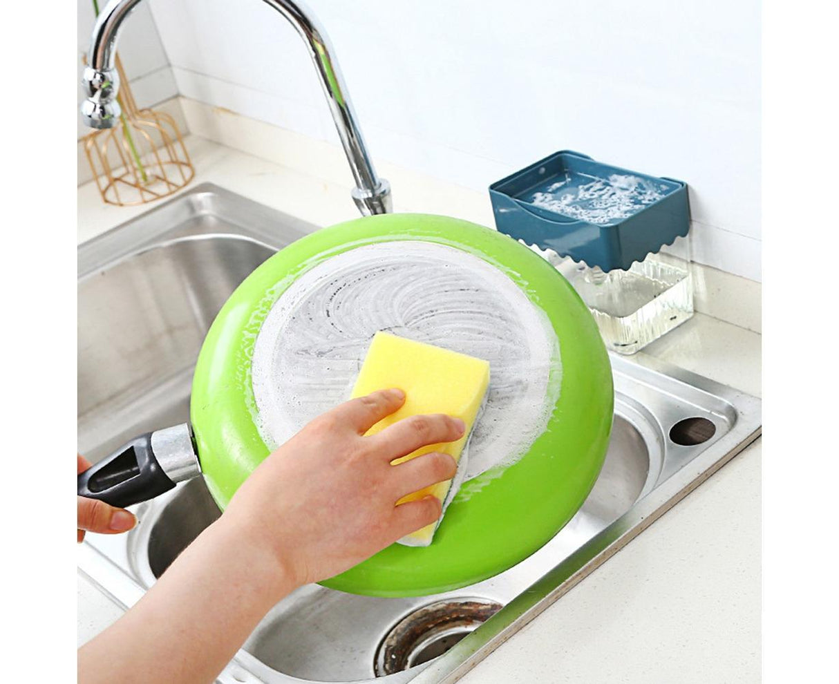 Kitchen Soap Dishwashing Detergent Press Dispenser Sponge Cleaning Pad Container-White