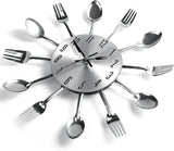 Stainless Steel Kitchen Utensils Clock For Kitchen  Indoor And Outdoor Kitchen Cutlery Silver Wall Clock With Tinted Forks Spoons Spatula