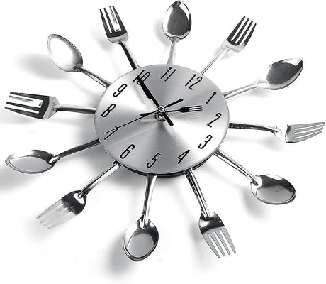 Stainless Steel Kitchen Utensils Clock For Kitchen  Indoor And Outdoor Kitchen Cutlery Silver Wall Clock With Tinted Forks Spoons Spatula