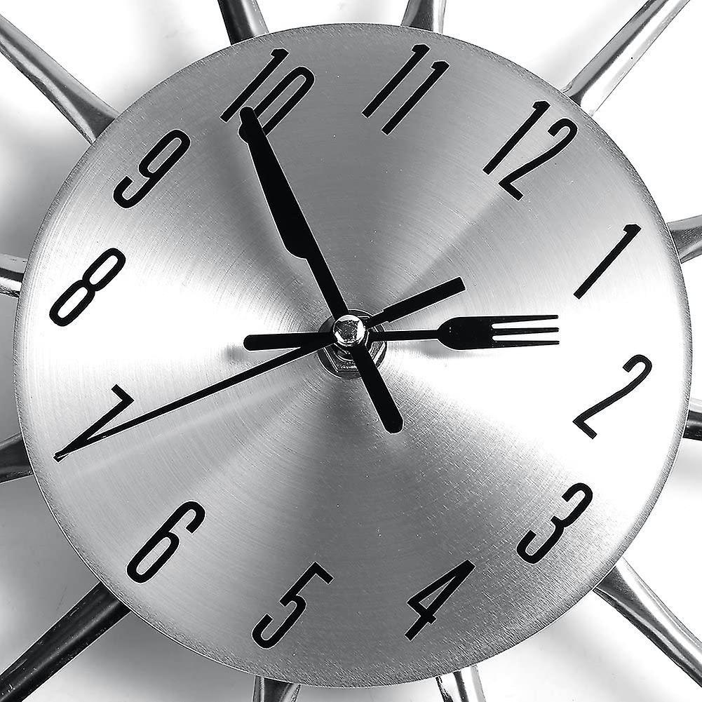 Stainless Steel Kitchen Utensils Clock For Kitchen  Indoor And Outdoor Kitchen Cutlery Silver Wall Clock With Tinted Forks Spoons Spatula