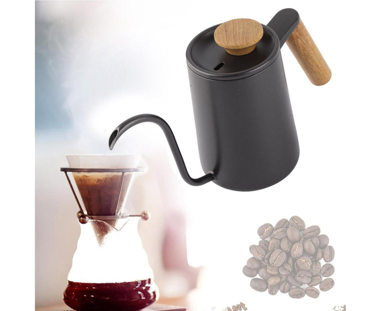 600ml Stainless Steel Drip Coffee Pot, Long Gooseneck Spout Kettle, Black