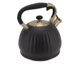 3.5L Whistling Tea Kettle, Stainless Steel Pumpkin Shape Tea Pot, Stovetop Teapot, Black