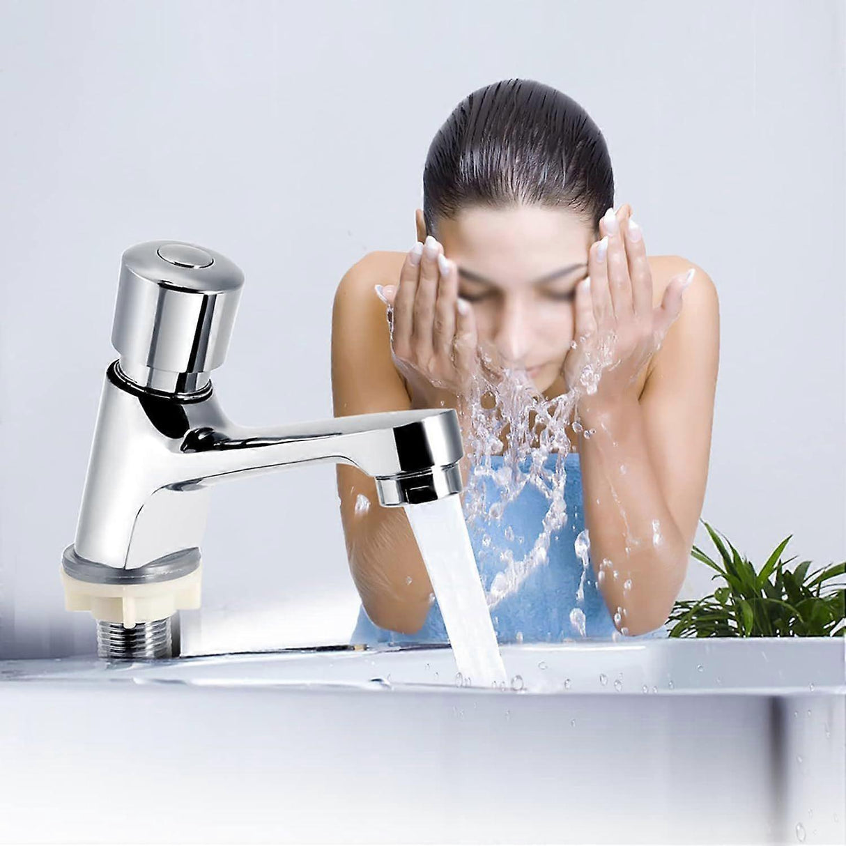 Time Delay Push Faucet, Cold Water Push Faucet Bathroom Sink Faucets Bathroom Faucet Cold Water Hand Wash Faucet for Bathroom and Kitchen
