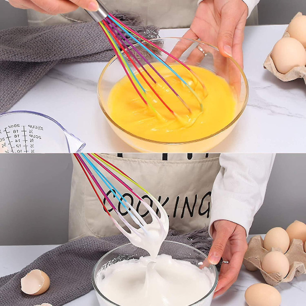 Professional Silicone Whisk Set - 3pcs Stainless Steel Handle Hand Whisk for Kitchen