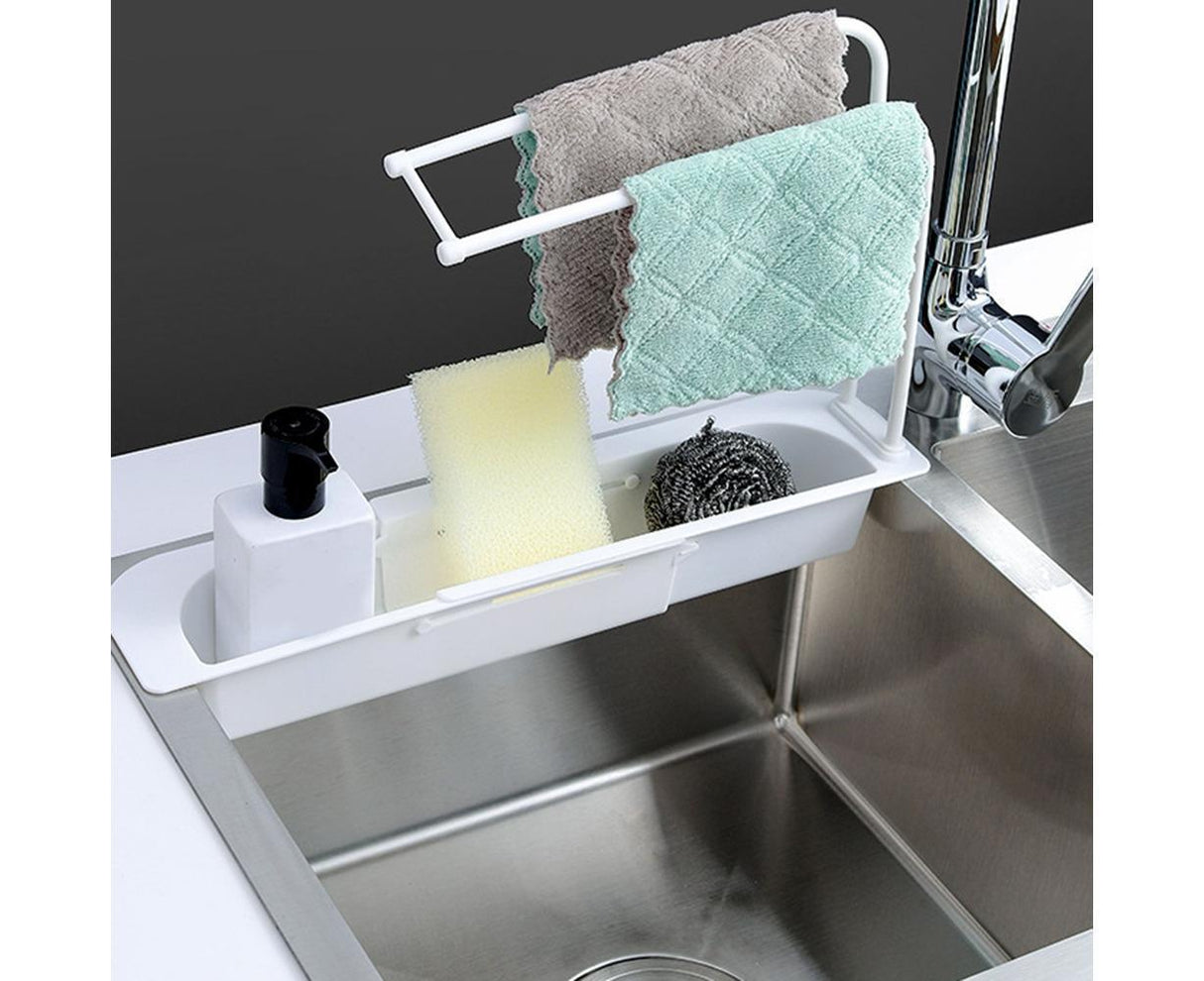 Home Kitchen Telescopic Sink Storage Tray Rack Holder Expandable Drain Basket-Blue