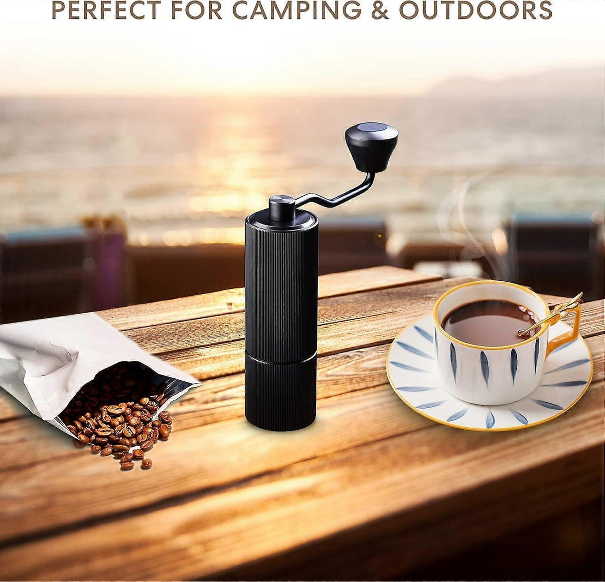 Manual Coffee Grinder - Adjustable Stainless Steel Hand Crank Coffee Mill, Portable