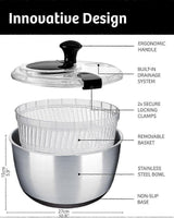 Large Stainless Steel Salad Spinner Easy Compact Kitchen Tool