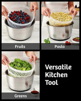 Large Stainless Steel Salad Spinner Easy Compact Kitchen Tool