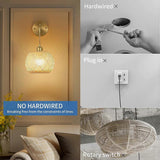 Battery Operated Wall Sconce Set of 2, Rechargeable Rattan RGB Light, Remote, Bedroom