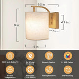 Battery Operated Wall Sconces Set of 2, Rechargeable LED Lights, Remote, 12 RGB Colors, Gold