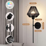 Battery Operated Wall Sconces Set of 2, Boho Rattan LED, Rechargeable, Remote, RGB Dimmable