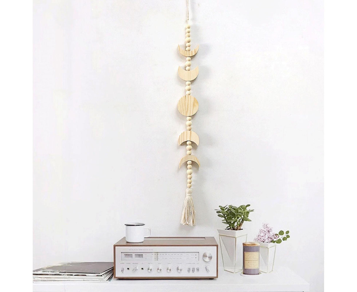 Wall Pendant Decorative Nordic Style Moon Sun Design Handmade Wall Hanging Decor for Dorm-Beige