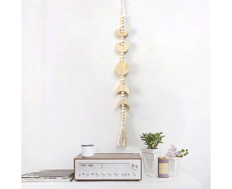 Wall Pendant Decorative Nordic Style Moon Sun Design Handmade Wall Hanging Decor for Dorm-Beige