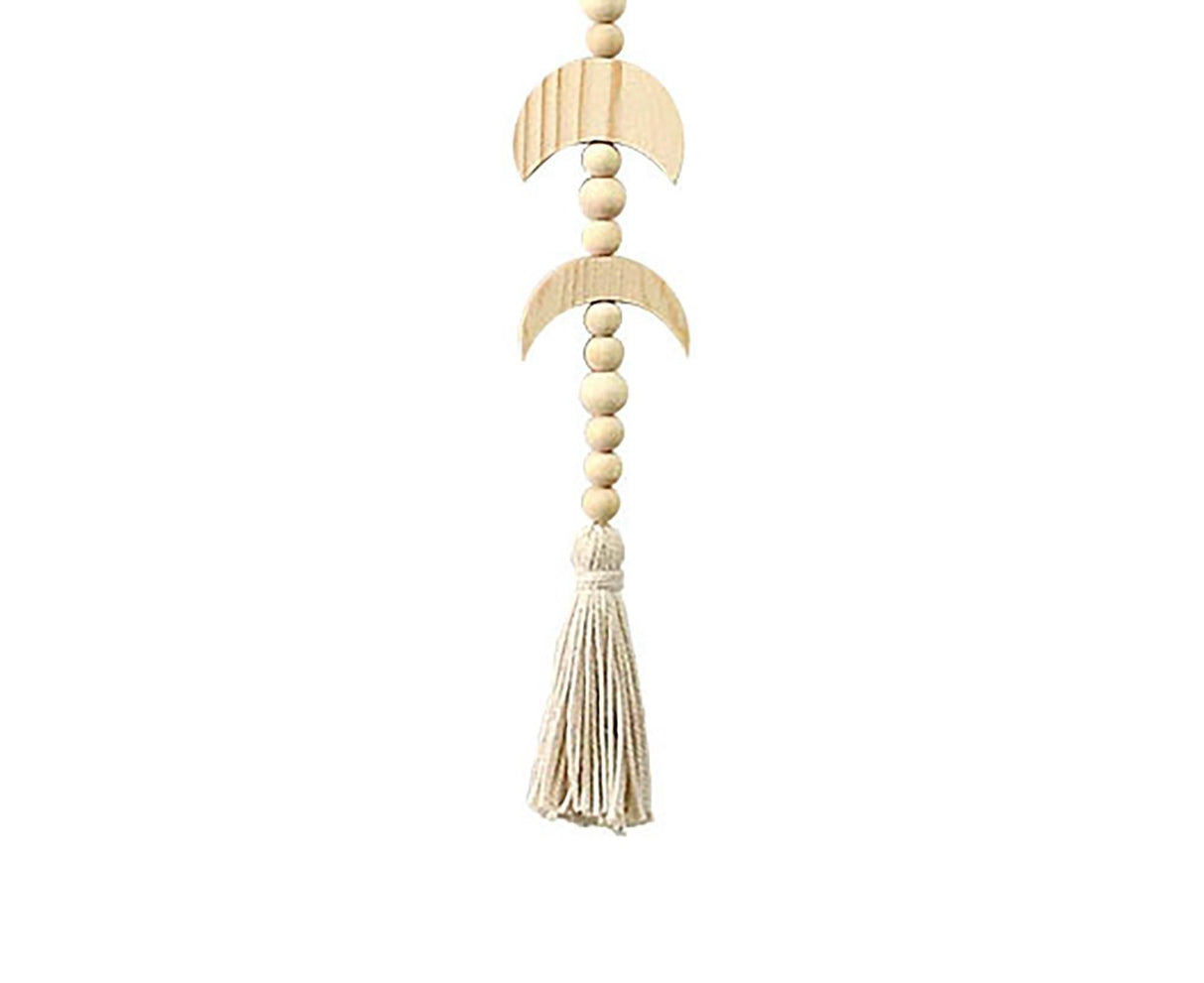 Wall Pendant Decorative Nordic Style Moon Sun Design Handmade Wall Hanging Decor for Dorm-Beige