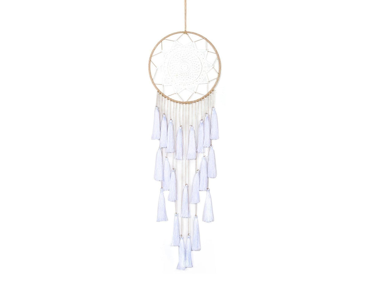 Round Handmade Wall Hanging Wind Chime Dream Catcher with Tassel Home Decor-White