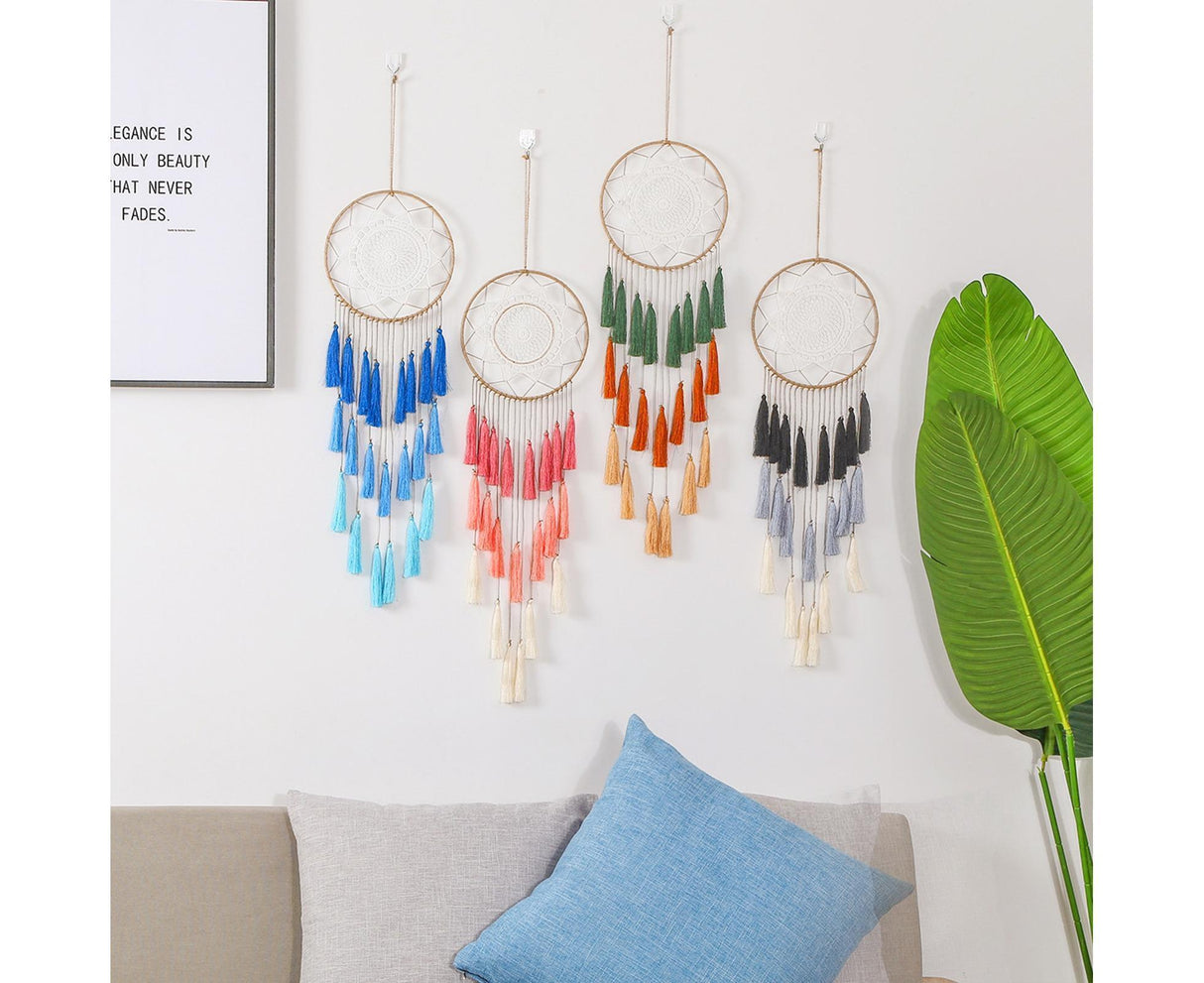 Round Handmade Wall Hanging Wind Chime Dream Catcher with Tassel Home Decor-White