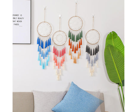 Round Handmade Wall Hanging Wind Chime Dream Catcher with Tassel Home Decor-White