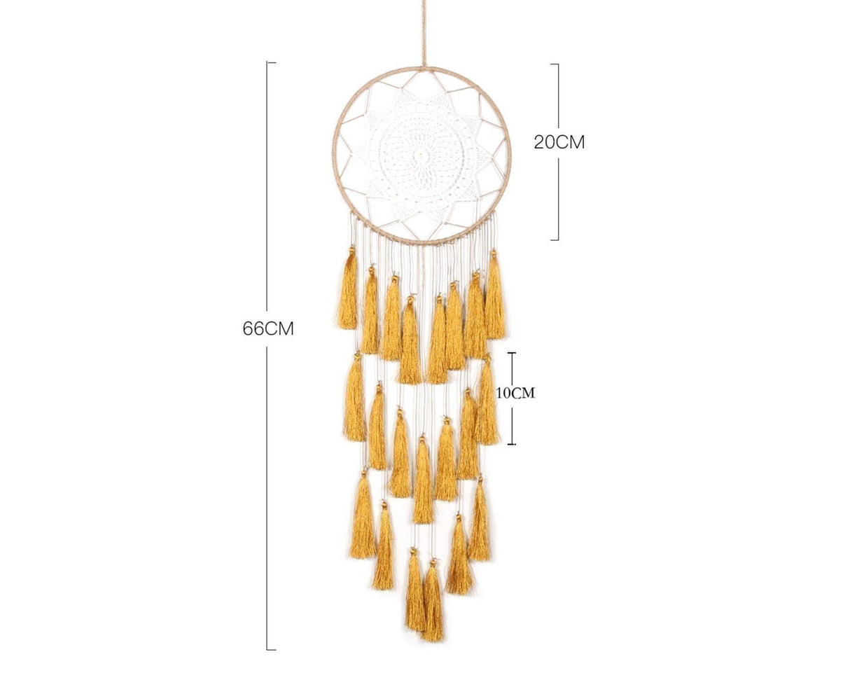 Round Handmade Wall Hanging Wind Chime Dream Catcher with Tassel Home Decor-White