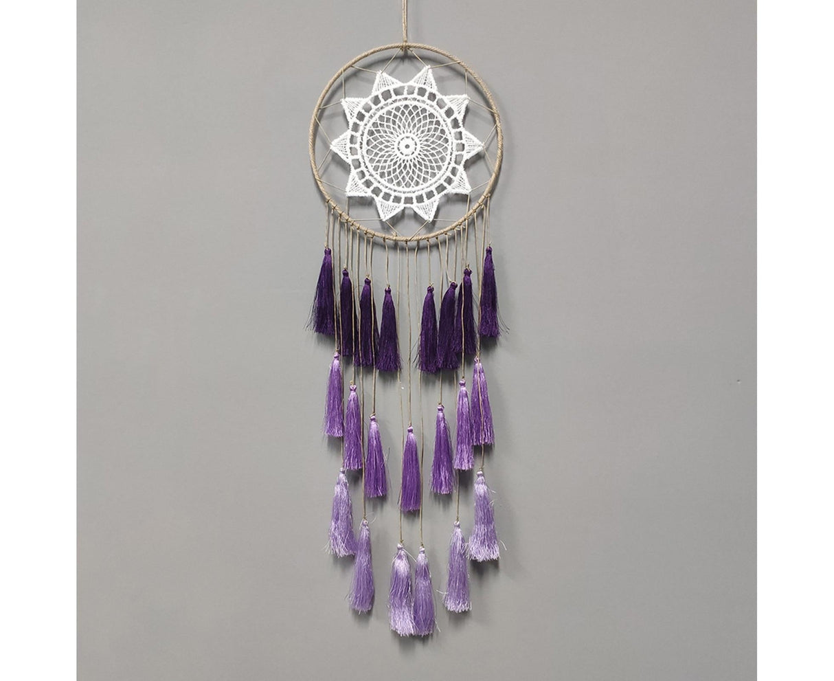 Round Handmade Wall Hanging Wind Chime Dream Catcher with Tassel Home Decor-White